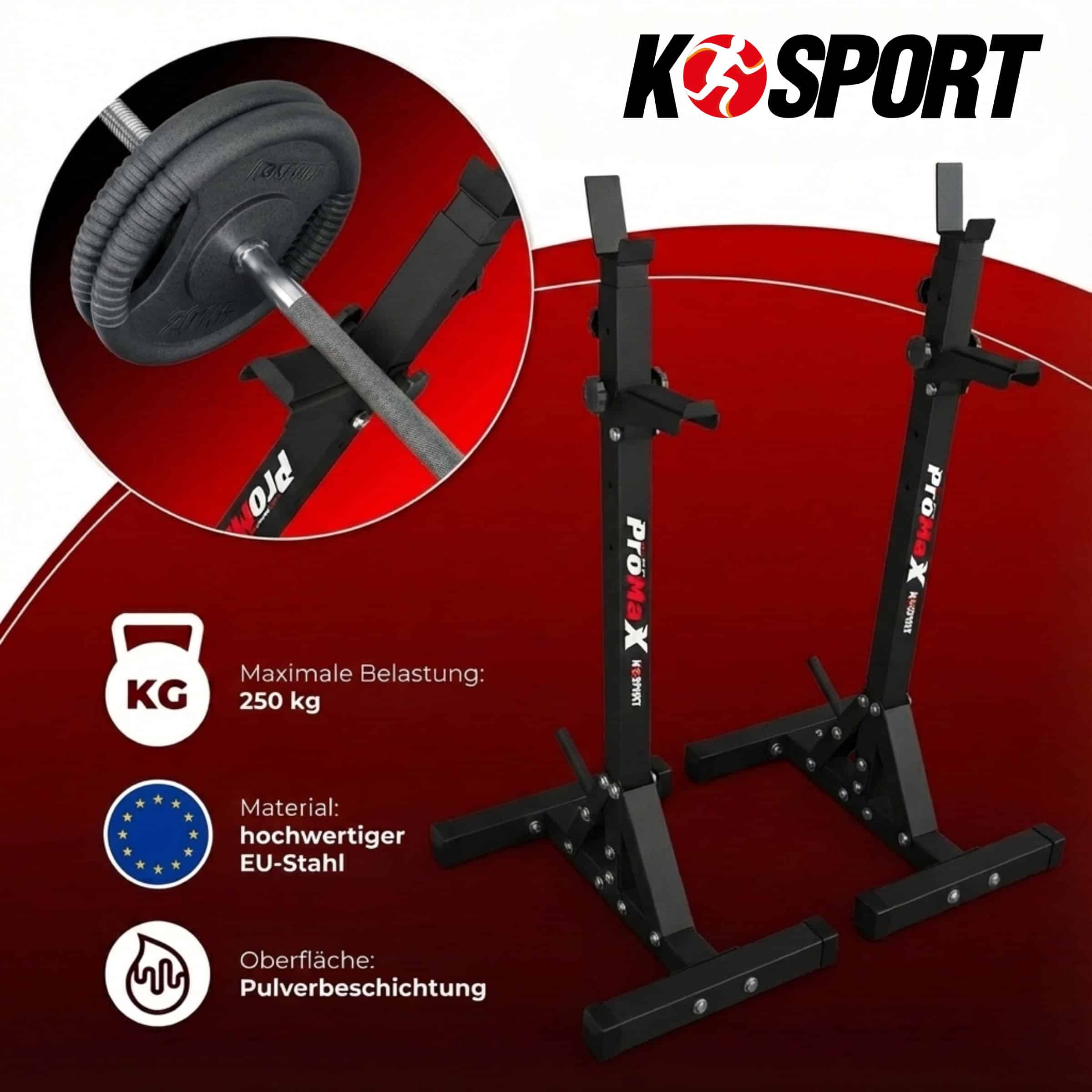 K-Sport Langhantelständer Set mit 250 kg Belastbarkeit aus hochwertigem EU-Stahl mit Pulverbeschichtung
